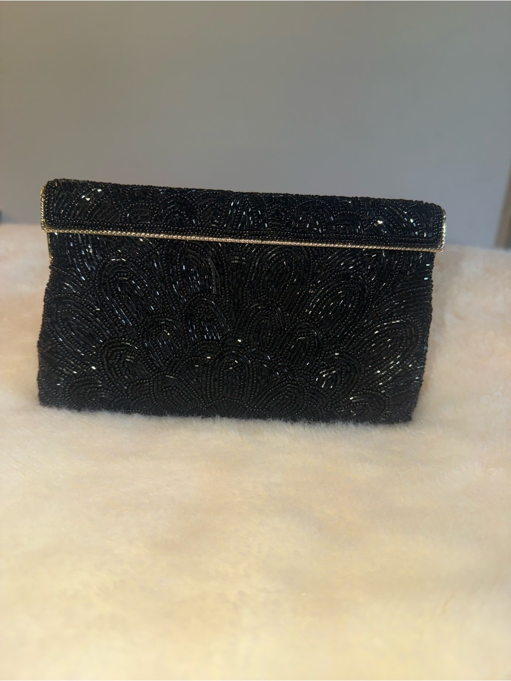 Elegant Black Beaded Evening Clutch